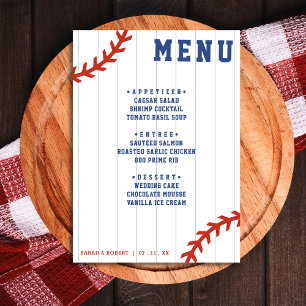 Baseball Softball Pinstripe Wedding Reception Menu