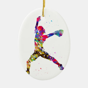 Baseball Softball Pitcher Ceramic Tree Decoration