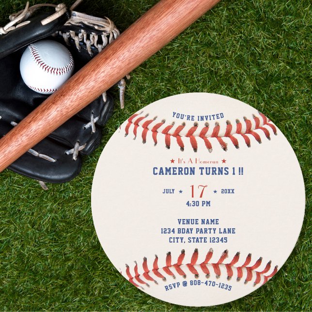 Baseball Softball Sport 1st Birthday Party Invitation (Baseball Softball Sport 1st Birthday Party Invitation)