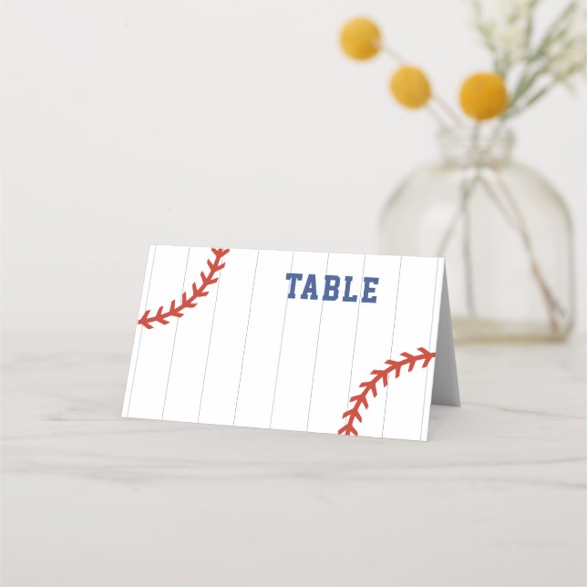 Baseball Softball Sport Heart Pinstripe Wedding Place Card (Front)