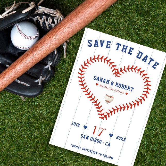 Baseball Softball Sport Heart Pinstripe Wedding Save The Date (Baseball Softball Sport Heart Pinstripe Wedding Save The Date)