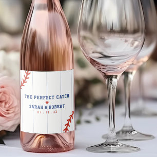 Baseball Softball Sport Heart Pinstripe Wedding Sparkling Wine Label