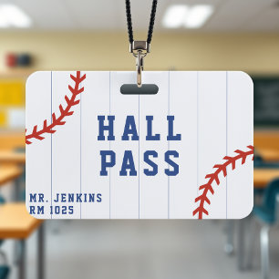Baseball Softball Sport Pinstripe School Hall Pass ID Badge