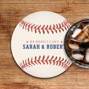 Baseball Softball Sport The Perfect Catch Wedding Round Paper Coaster