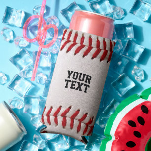 Baseball Softball Stitching Custom Text Seltzer Can Cooler