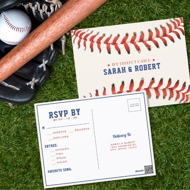 Baseball Softball The Perfect Catch Wedding RSVP Postcard (Baseball Softball The Perfect Catch Wedding RSVP Postcard)