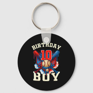 Baseball Splash Drip 10th Birthday Srts Lover Boy Key Ring