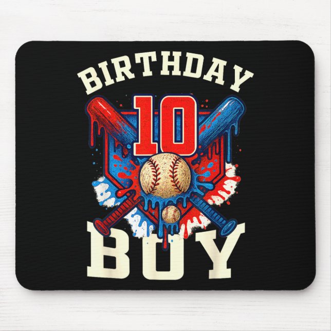 Baseball Splash Drip 10th Birthday Srts Lover Boy  Mouse Mat (Front)