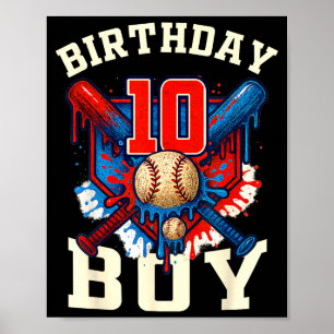 Baseball Splash Drip 10th Birthday Srts Lover Boy  Poster