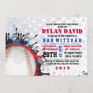 BASEBALL Splatter Bar Bat Mitzvah Invitation