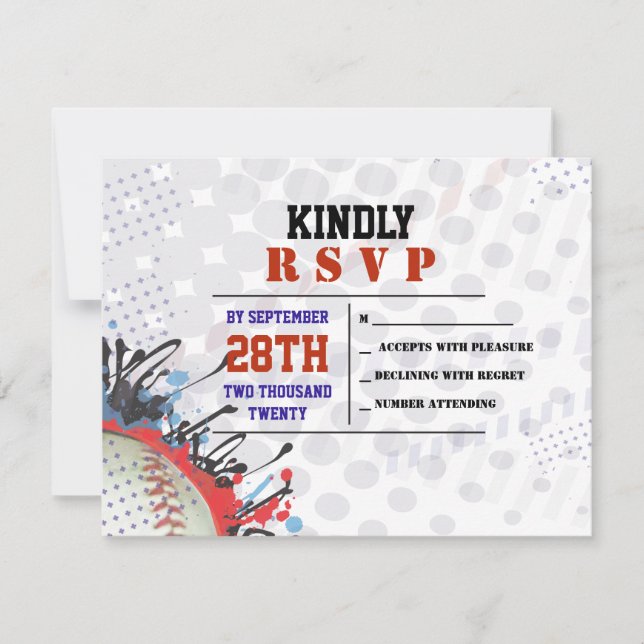 Baseball Splatter Bar Mitzvah Reply Card (Front)