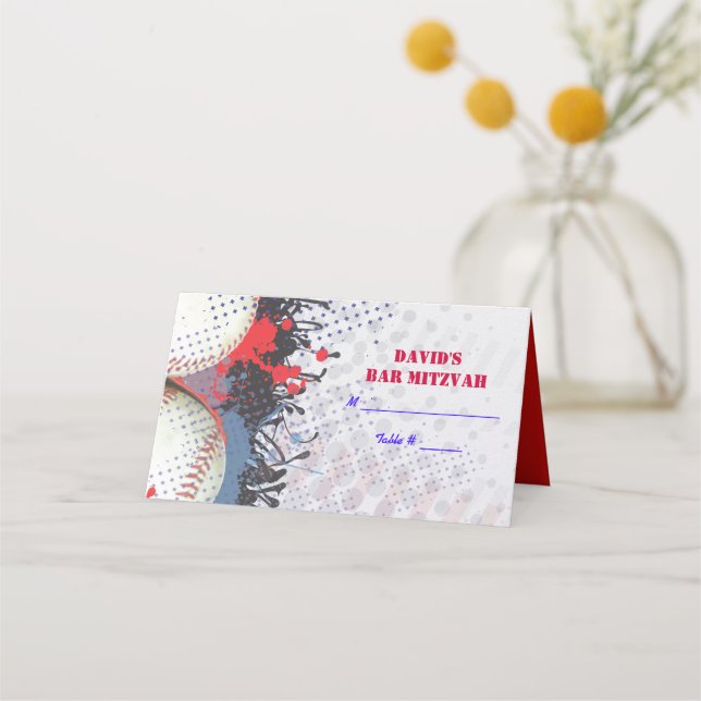 BASEBALL SPLATTER Bar Mitzvah Seating Card (Front)