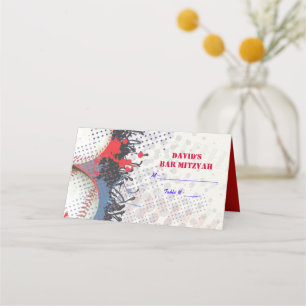 BASEBALL SPLATTER Bar Mitzvah Seating Card