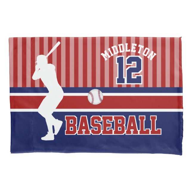 Baseball Sport Ball Design - Dark Red and Blue Pillowcase (Front)
