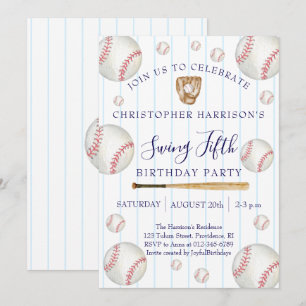 Baseball Sport Boy 5th Birthday Invitation