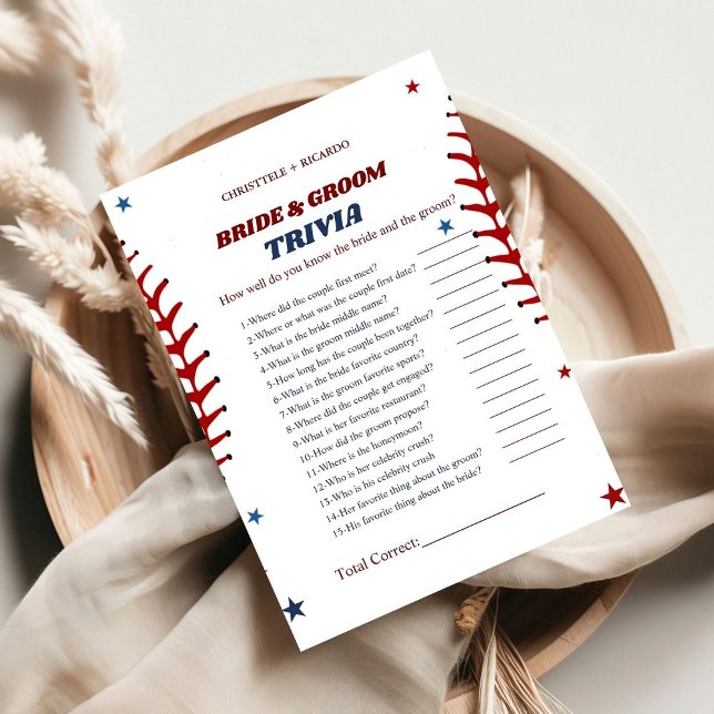 Baseball Sport bride & Groom Trivia Game Card (Creator Uploaded)