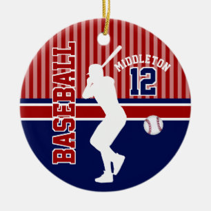 Baseball Sport - Dark Red, Blue and White Ceramic Tree Decoration