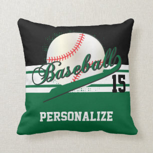 Baseball Sport   DIY Name & Number   Dark Green Cushion