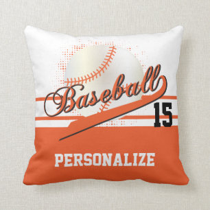 Baseball Sport DIY Name & Number Orange Cushion