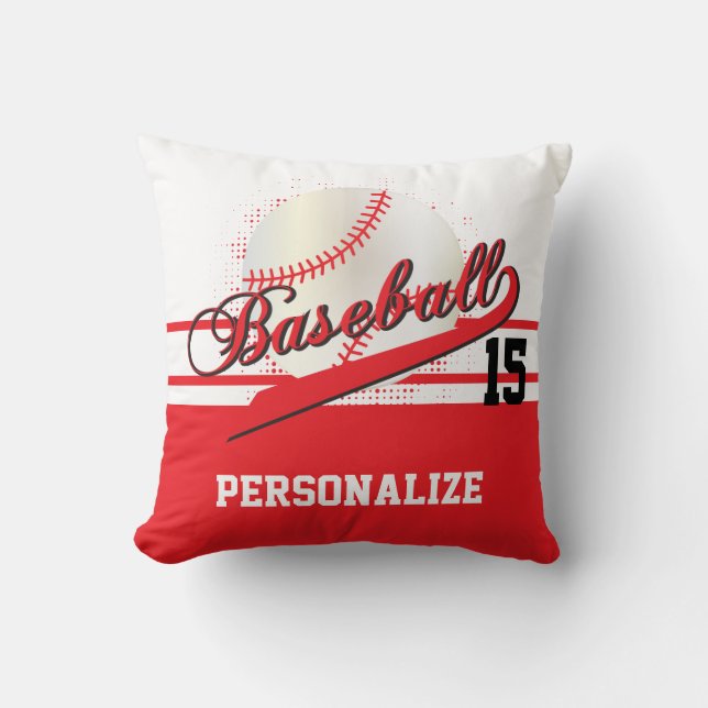 Baseball Sport | DIY Name & Number | Red Cushion (Front)