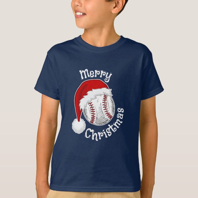 Baseball Sport fans Santa hat Christmas Xmas T-Shirt (Front)