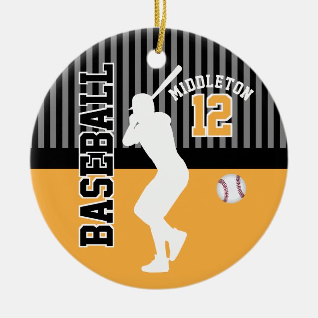 Baseball Sport - Gold Ceramic Tree Decoration (Front)