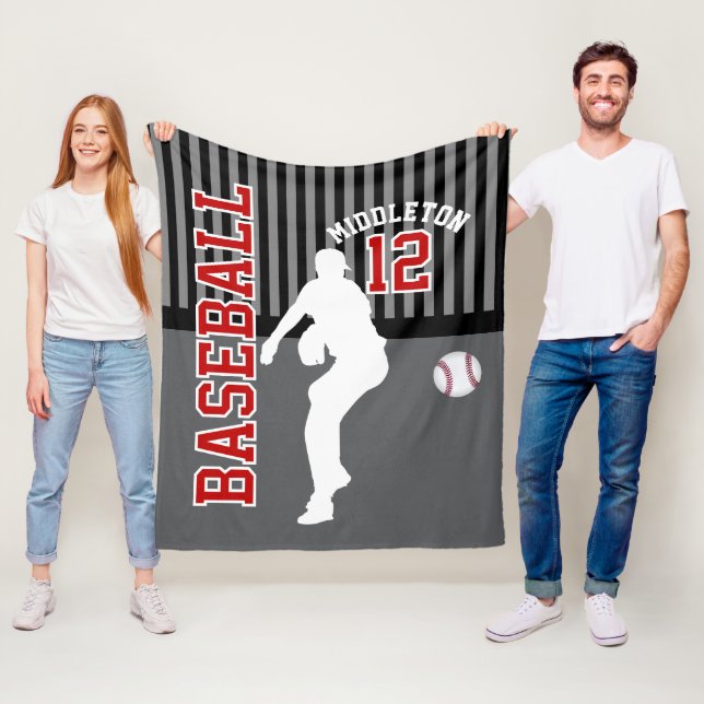 Baseball ⚾ Sport - Grey, Black and Red Fleece Blanket (In Situ)
