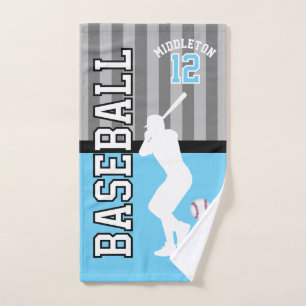 Baseball Sport in Baby Blue and Grey Hand Towel