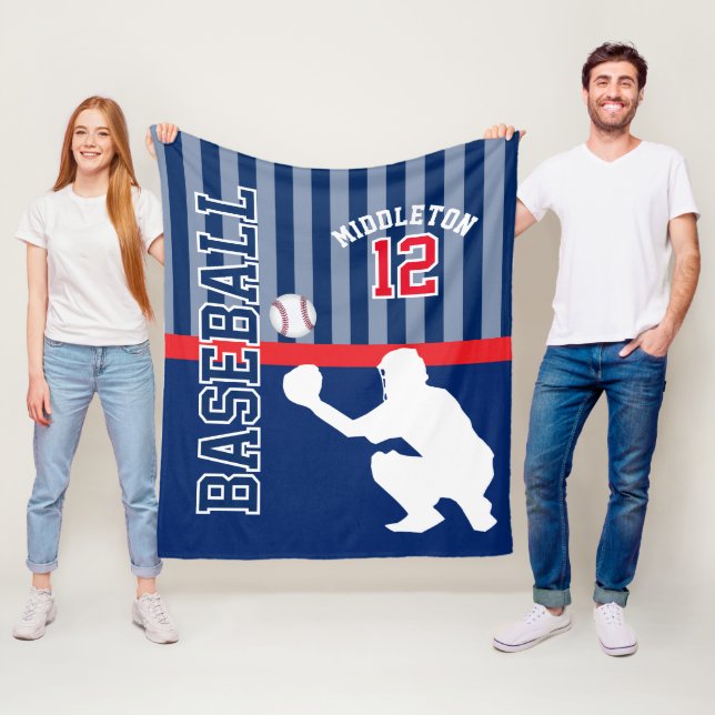 Baseball ⚾ Sport in Dark Blue and Red - Catcher Fleece Blanket (In Situ)