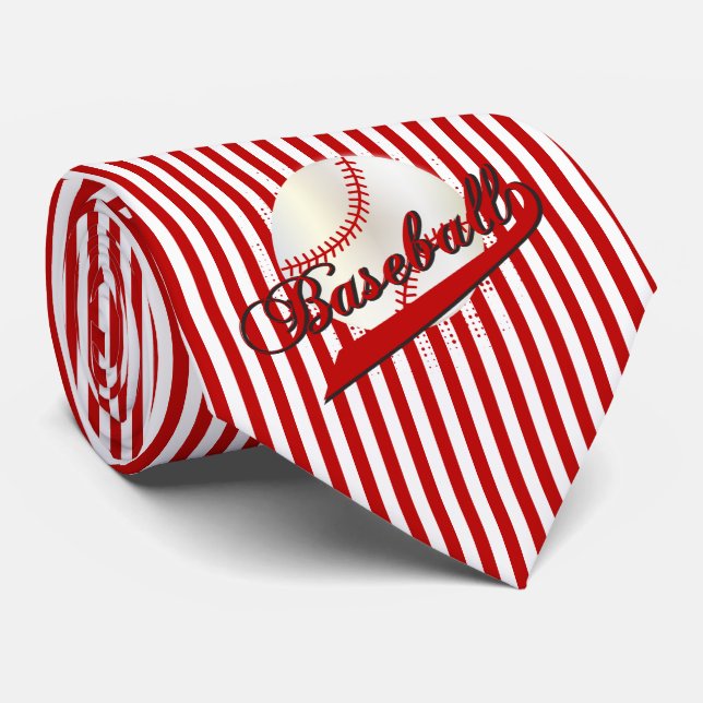 Baseball Sport in Dark Red and White Stripes Tie (Rolled)