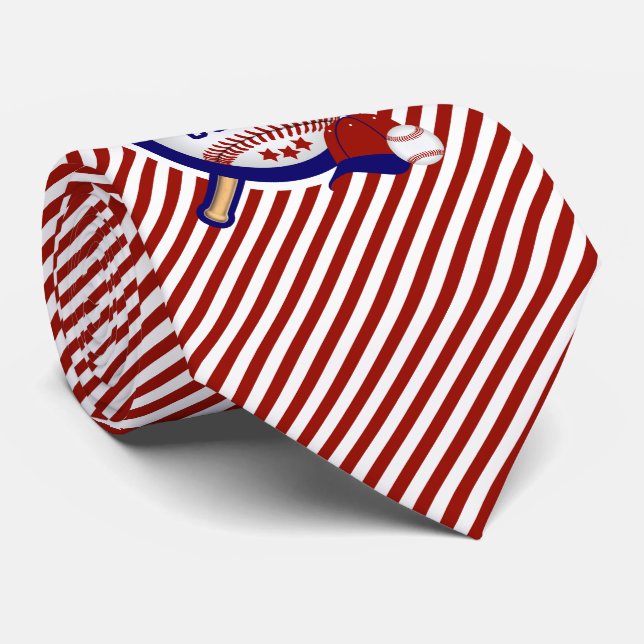 Baseball Sport in Dark Red and White Stripes Tie (Rolled)
