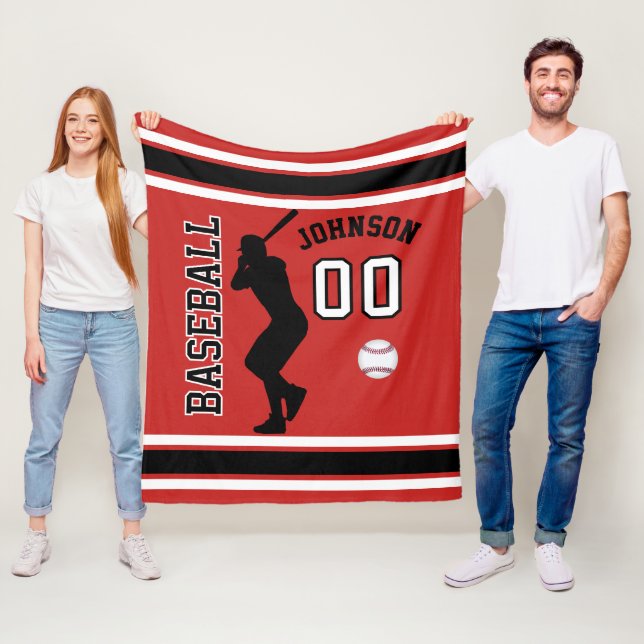 Baseball ⚾ Sport in Dark Red, Black and White Fleece Blanket (In Situ)