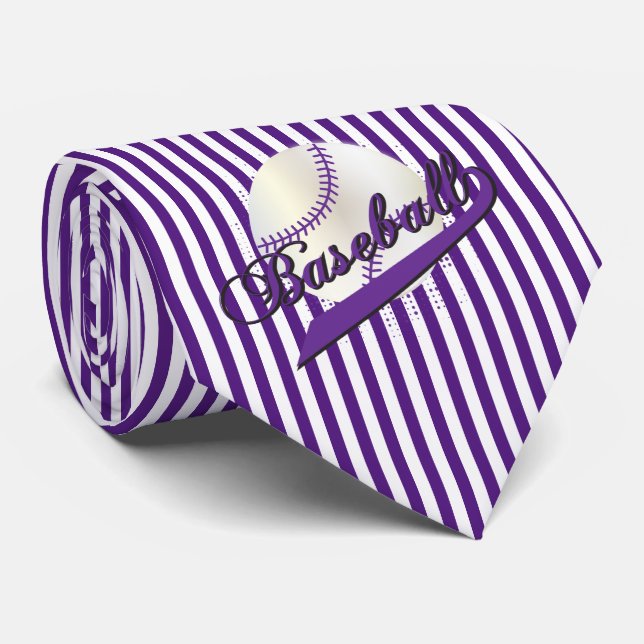 Baseball Sport in Purple Stripes Tie (Rolled)