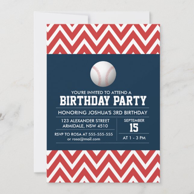 Baseball sport theme birthday boy party invitation (Front)