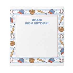 Baseball Sport Theme Personalised Mitzvah Notepad