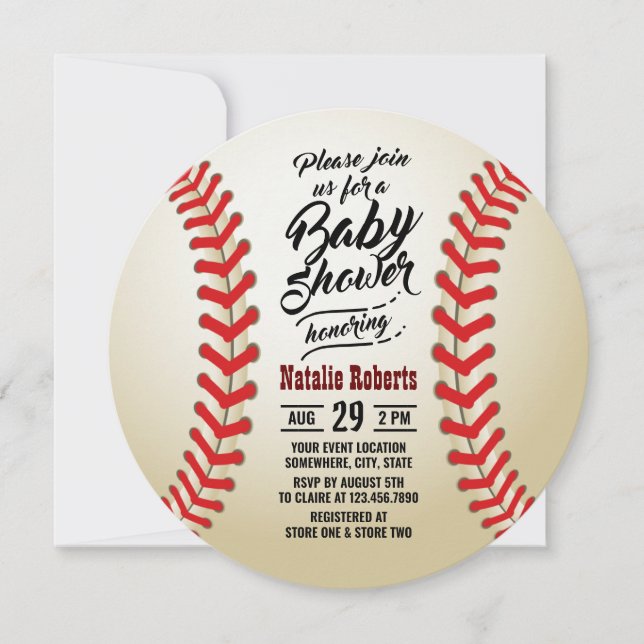 Baseball Sport Theme Typography Baby Shower Invitation (Front)