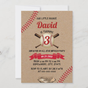 Baseball Sports All Star Rustic Kraft Birthday Invitation