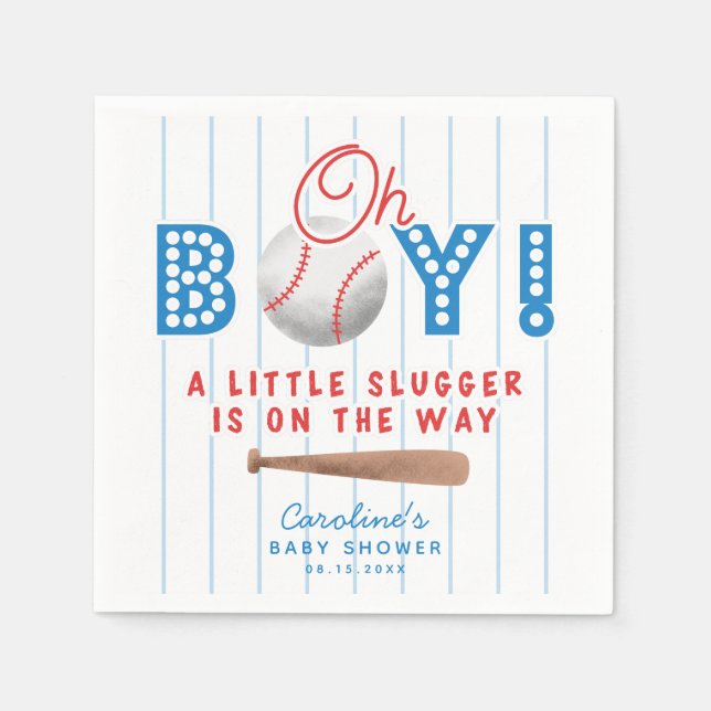 Baseball Sports Baby Shower Oh Baby Napkin (Front)