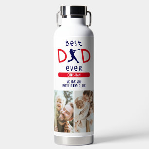 Baseball Sports Best Dad Ever Photo Fathers Day Water Bottle