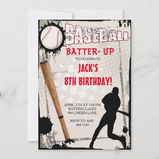 Baseball Sports Birthday Party Invitations (Front)
