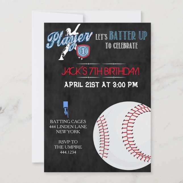 Baseball Sports Birthday Party Invitations (Front)