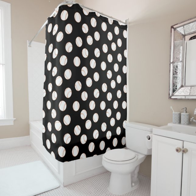 Baseball Sports Black White Pattern  Shower Curtain (In Situ)