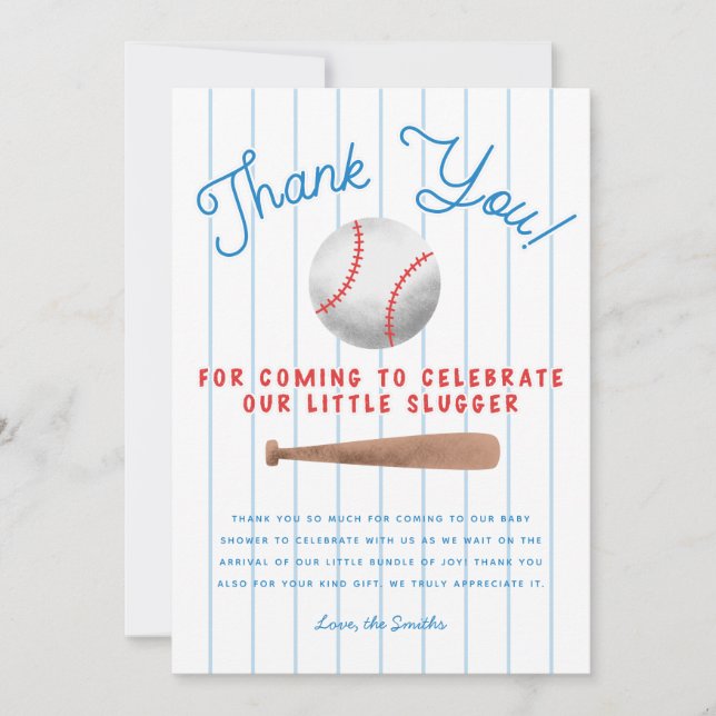 Baseball Sports Boy Baby Shower Thank You Card (Front)