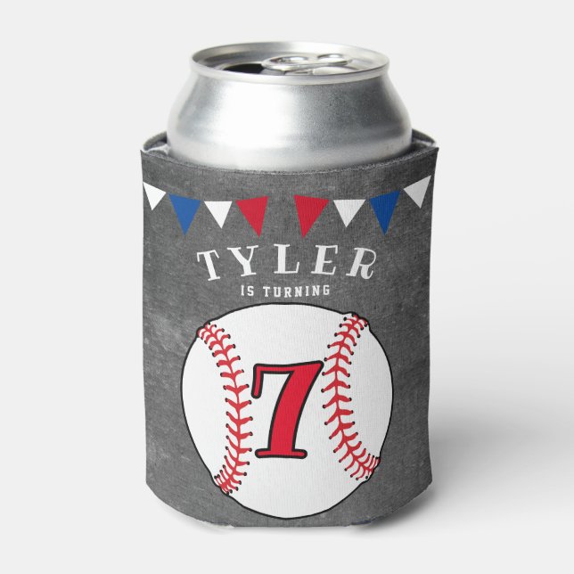 Baseball Sports Chalkboard Birthday Party Can Cooler (Can Front)