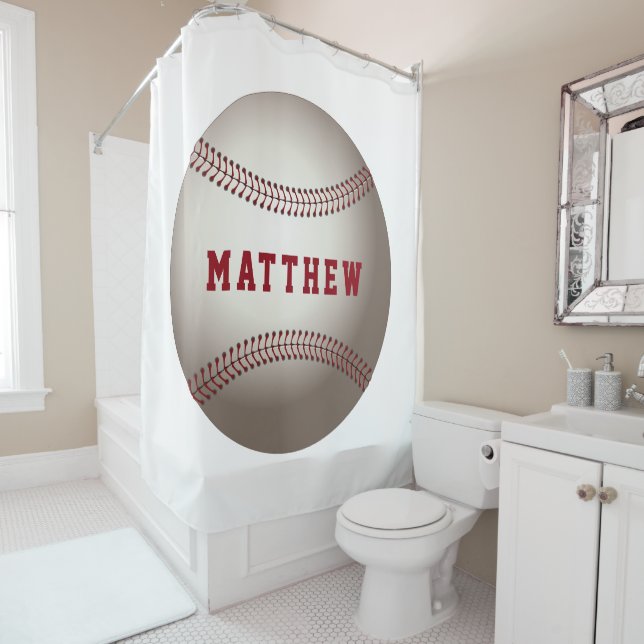 Baseball Sports Design Personalised Name Shower Curtain (In Situ)