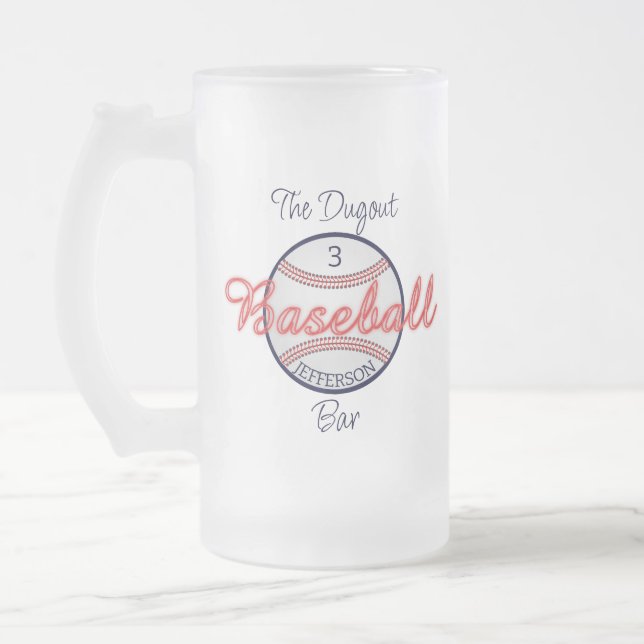 Baseball Sports Frosted Glass Beer Mug (Left)