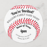 Baseball Sports Game Night Invitation<br><div class="desc">Having a game night get together? Invite your guests in style with the round baseball invitation. Personalise all of your party details on the front of this card. Back of the card is a baseball graphic. Designed by world renowned artist ©Tim Coffey.</div>
