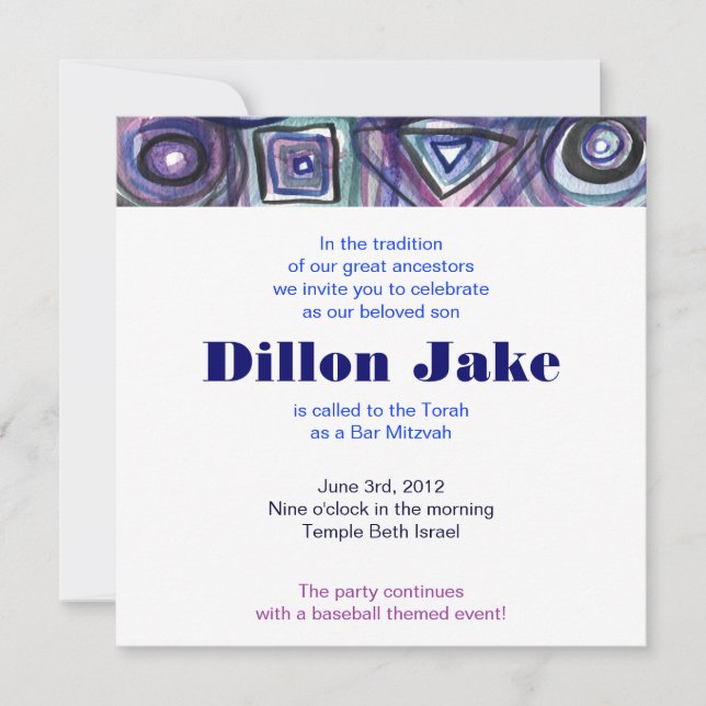 Baseball Sports Invitation Bar Mitzvah Jewish blue (Front)