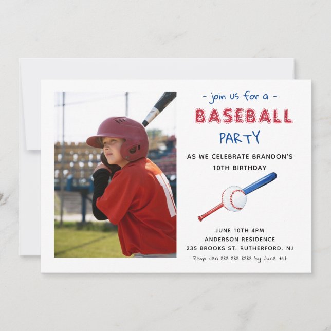 Baseball Sports Kids Birthday Photo Invitation (Front)
