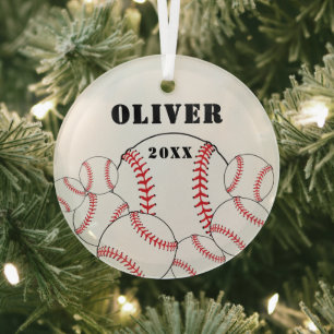 Baseball Sports Kids Keepsake Christmas Glass Tree Decoration